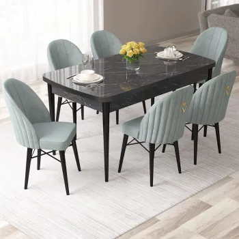 Set masa extensibila si scaune, Hanah Home, Roz, Marmura neagra / Verde marin imagine