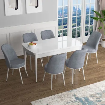 Set masa extensibila si scaune, Hanah Home, Zen, Alb/Gri imagine