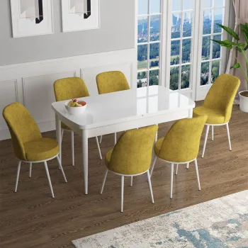 Set masa extensibila si scaune, Hanah Home, Zen, Alb/Mustar imagine