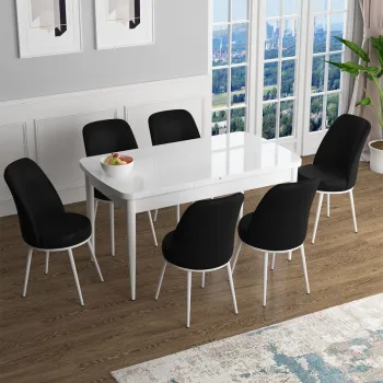 Set masa extensibila si scaune, Hanah Home, Zen, Alb/Negru imagine