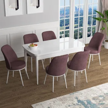 Set masa extensibila si scaune, Hanah Home, Zen, Alb / Roz Paduros imagine