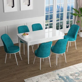 Set masa extensibila si scaune, Hanah Home, Zen, Alb / Turcoaz imagine