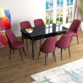 Set masa extensibila si scaune, Hanah Home, Zen, Marmura neagra / Burgundia imagine