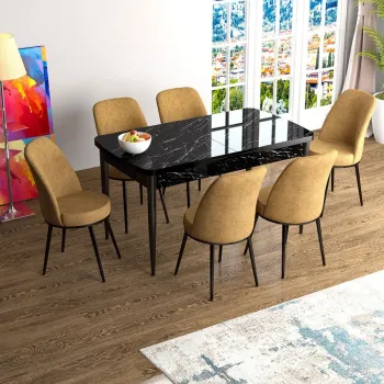 Set masa extensibila si scaune, Hanah Home, Zen, Marmura neagra / Cappuccino imagine