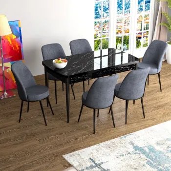 Set masa extensibila si scaune, Hanah Home, Zen, Marmura neagra / Fumure imagine