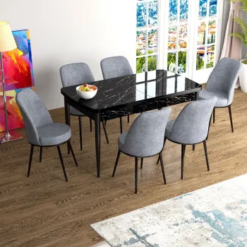 Set masa extensibila si scaune, Hanah Home, Zen, Marmura neagra / Gri imagine