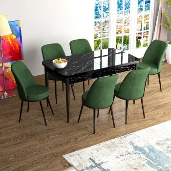 Set masa extensibila si scaune, Hanah Home, Zen, Marmura neagra / Kaki imagine