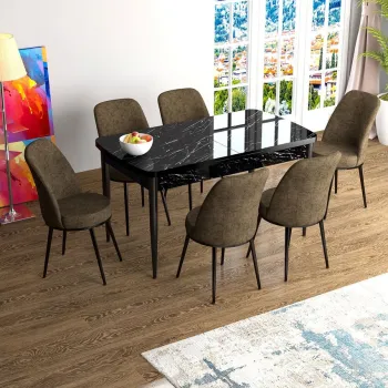 Set masa extensibila si scaune, Hanah Home, Zen, Marmura neagra / Maro imagine