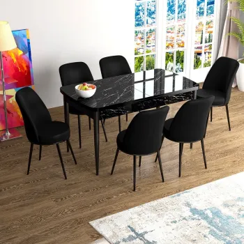 Set masa extensibila si scaune, Hanah Home, Zen, Marmura neagra / Negru imagine