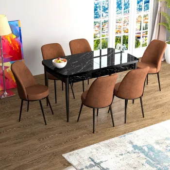 Set masa extensibila si scaune, Hanah Home, Zen, Marmura neagra / Rosu de faianta imagine