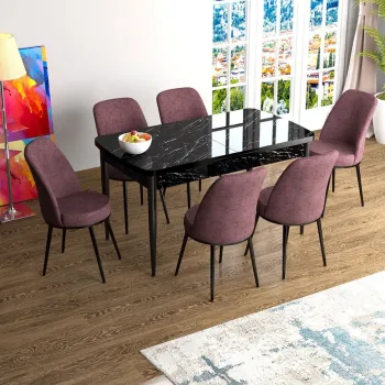 Set masa extensibila si scaune, Hanah Home, Zen, Marmura neagra / Roz prafuit imagine