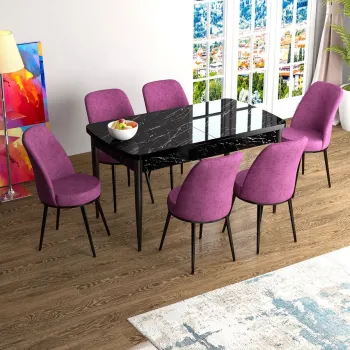 Set masa extensibila si scaune, Hanah Home, Zen, Marmura neagra / Violet imagine