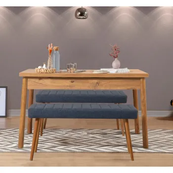 Set masa si 2 banci, Vella, Costa 1048, PAL, Pin Atlantic / Albastru inchis imagine