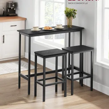 Set masa si 2 scaune de bar, Vasagle, 100x40x90 cm/40x30x65 cm, PAL/otel, negru imagine