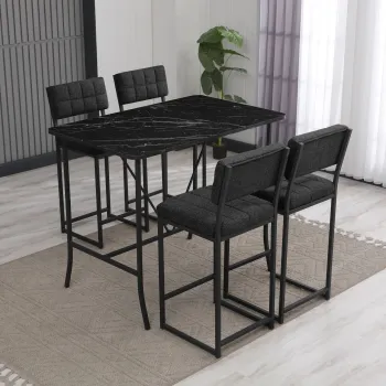 Set masa si 4 scaune de bar, Hanah Home, Retro, Antracit / Negru imagine