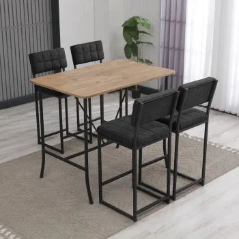 Set masa si 4 scaune de bar, Hanah Home, Retro, Antracit / Nuc imagine
