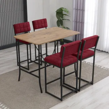 Set masa si 4 scaune de bar, Hanah Home, Retro, Burgundia / Nuc imagine