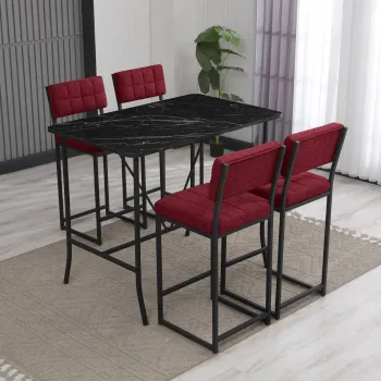 Set masa si 4 scaune de bar, Hanah Home, Retro, Burgundiu / Negru imagine