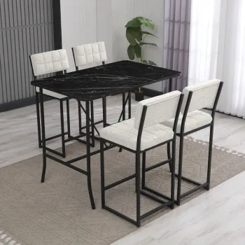 Set masa si 4 scaune de bar, Hanah Home, Retro, Crem/Negru imagine
