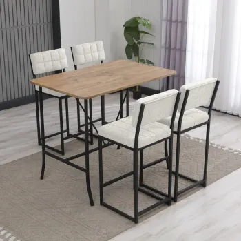 Set masa si 4 scaune de bar, Hanah Home, Retro, Crema/Nuca imagine