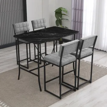 Set masa si 4 scaune de bar, Hanah Home, Retro, Gri/Negru imagine