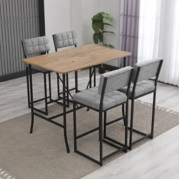 Set masa si 4 scaune de bar, Hanah Home, Retro, Gri/Nuc imagine