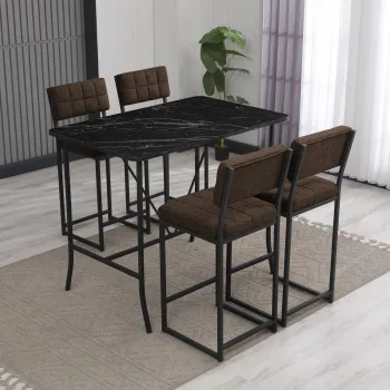 Set masa si 4 scaune de bar, Hanah Home, Retro, Maro / Negru imagine