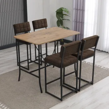 Set masa si 4 scaune de bar, Hanah Home, Retro, Maro / Nuc imagine