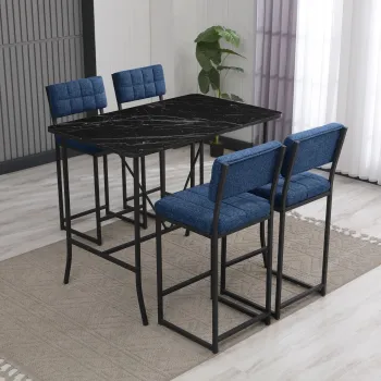 Set masa si 4 scaune de bar, Hanah Home, Retro, Navy Blue / Black imagine