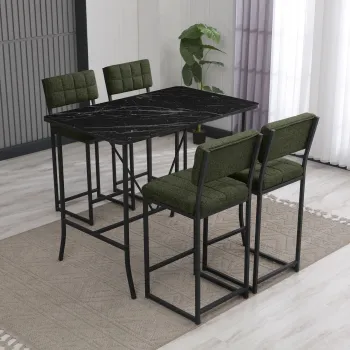 Set masa si 4 scaune de bar, Hanah Home, Retro, Verde/Negru imagine