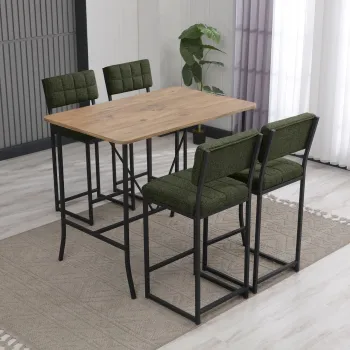 Set masa si 4 scaune de bar, Hanah Home, Retro, Verde / Nuc imagine