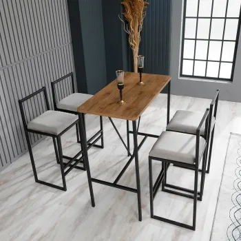 Set masa si scaun de bar (5 Pieces), Hanah Home, Nordic, Crem / Nuc / Negru imagine