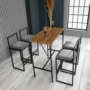 Set masa si scaun de bar (5 Pieces), Hanah Home, Nordic, Fumuriu / Nuc / Negru imagine