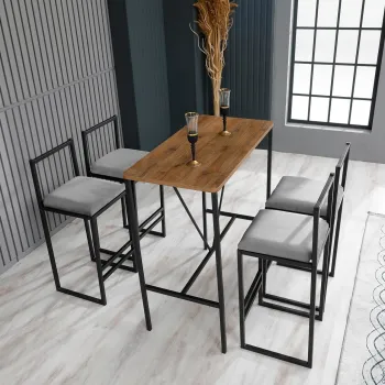 Set masa si scaun de bar (5 Pieces), Hanah Home, Nordic, Gri / Nuc / Negru imagine