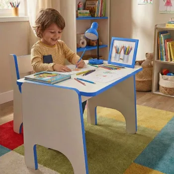 Set masa si scaun pentru copii, Hanah Home, Artmtktbchrset, Albastru/Alb imagine