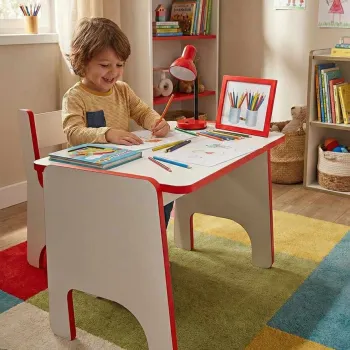 Set masa si scaun pentru copii, Hanah Home, Artmtktbchrset, Rosu/Alb imagine