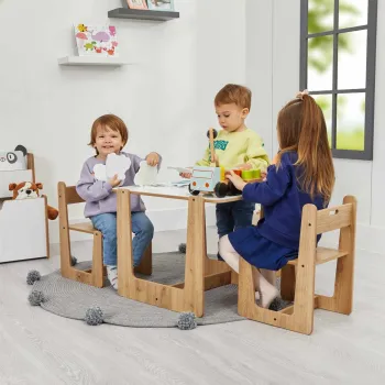 Set masa si scaun pentru copii, Hanah Home, Crane 2, Alb / Natural imagine