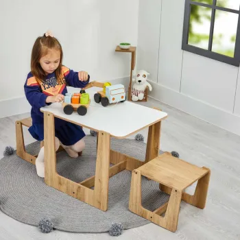 Set masa si scaun pentru copii, Hanah Home, Crane 2 St, Alb / Natural imagine