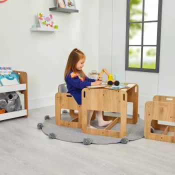 Set masa si scaun pentru copii, Hanah Home, Dove 2, Alb / Natural imagine