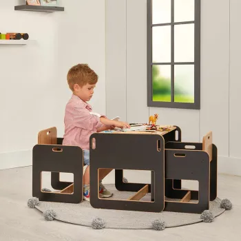 Set masa si scaun pentru copii, Hanah Home, Dove 2, Negru / Natural imagine