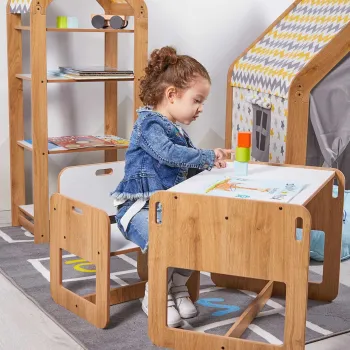 Set masa si scaun pentru copii, Hanah Home, Dove, Alb / Natural imagine