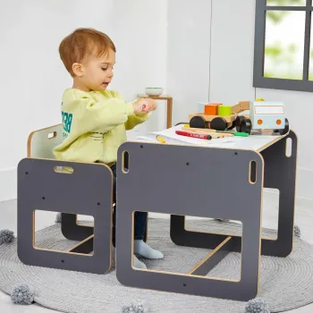 Set masa si scaun pentru copii, Hanah Home, Dove, Antracit/Alb imagine