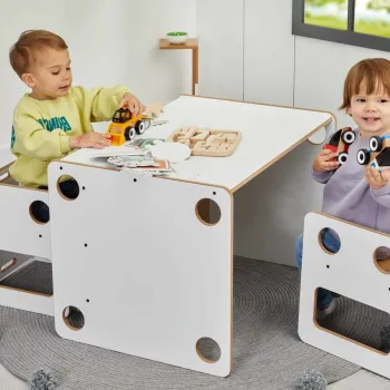 Set masa si scaun pentru copii, Hanah Home, Goldfinch 2, Alb / Natural imagine