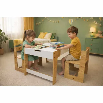 Set masa si scaun pentru copii, Hanah Home, Phoenix 2 Ch, Alb / Natural imagine