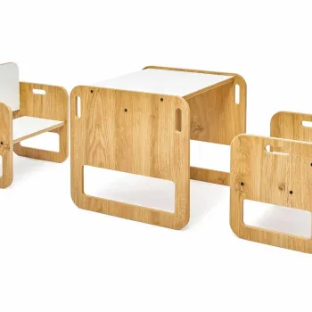 Set masa si scaun pentru copii, Hanah Home, Sparrow 2, Alb / Natural imagine