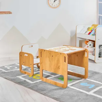 Set masa si scaun pentru copii, Hanah Home, Sparrow, Alb / Natural imagine