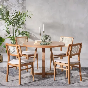 Set masa si scaune (4 piese), Fairfax, Puffy, Natural imagine