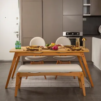 Set masa si scaune, 4 piese, Hanah Home, Touch (2S-1B) v2, Lemn, Stejar / Bej imagine