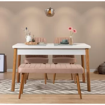 Set masa si scaune 4 piese, Vella, Costa 0900, PAL, Pin Atlantic / Alb / Piatra imagine