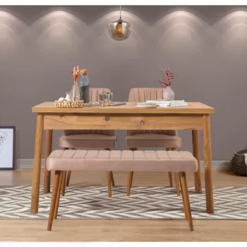 Set masa si scaune 4 piese, Vella, Costa 0900, PAL, Pin Atlantic / Piatra imagine